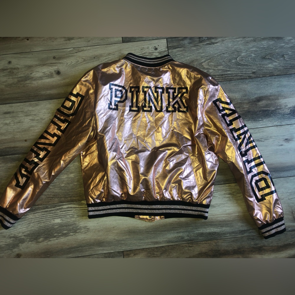 Metallic Rose Gold Bomber Jacket from Victoria’s Secret Fashion Show 2016